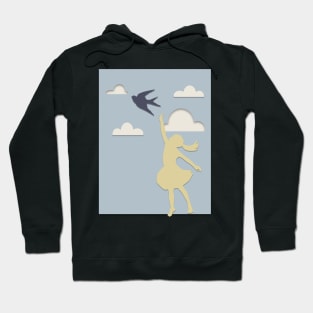 Paper cutout girl reaching for bird Hoodie